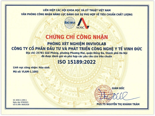 Chứng chỉ ISO 15189:2022